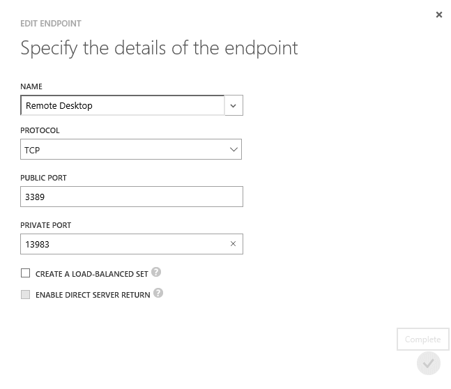 Specify the details of the endpoint in Azure