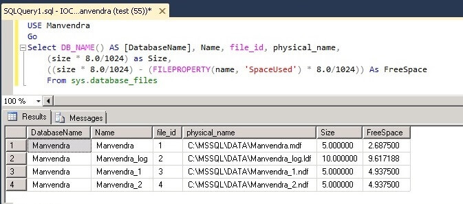 data file free spaces post SQL Server database creation