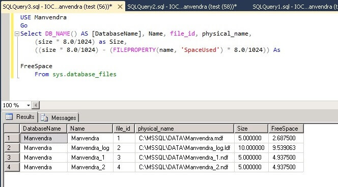 SQL Server databas file space post table creation
