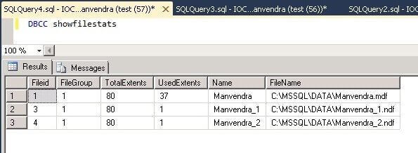 Used extents in the SQL Server database post table creation