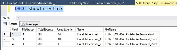 Check the number of allocated pages post data migraton for the SQL Server database with DBCC SHOWFILESTATS