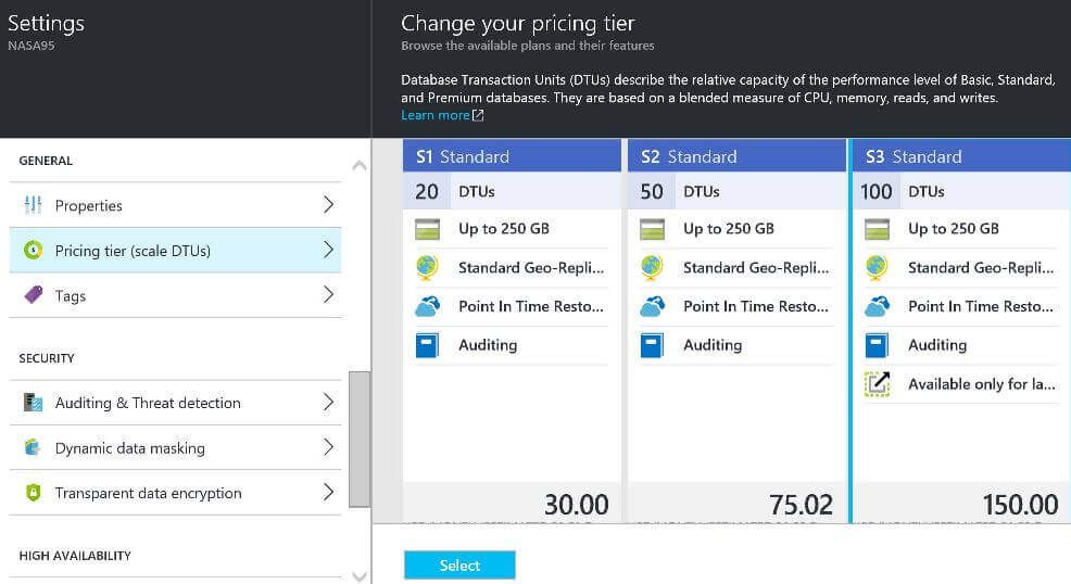 Upgrade to SQL Azure S3 Standard Size for improved performance