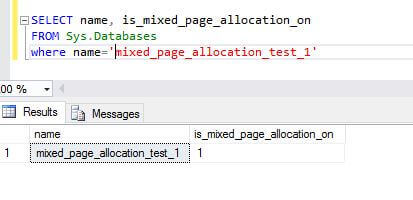 Configure a database with MIXED_PAGE_ALLOCATION ON