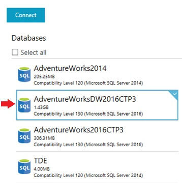 Select the SQL Server Database to Connect to