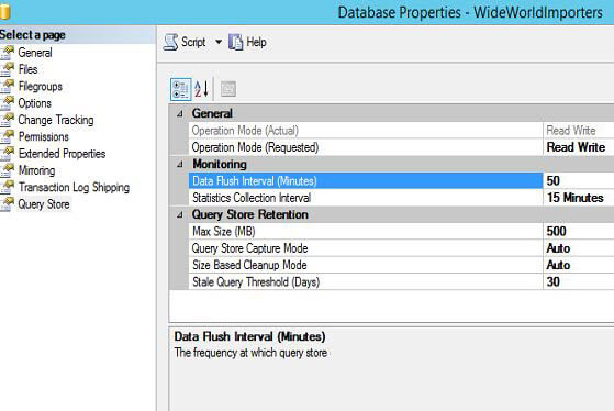 WideWorldImporters Query Store Properties