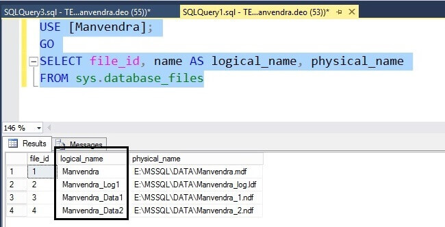 Verify the logical file name change of all SQL Server database files