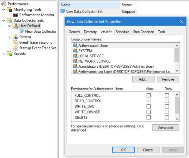 User Defined Data Collector Sets for Performance Monitor