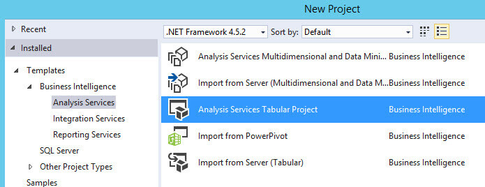 Start a new SQL Server Analysis Services Tabular Project