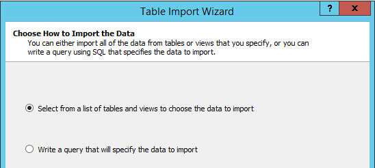 Table Import Wizard interface to Choose How to Import the Data