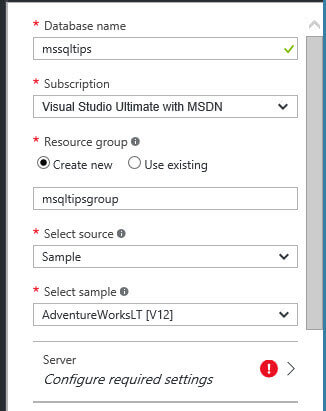 Configure a sample database in SQL Azure