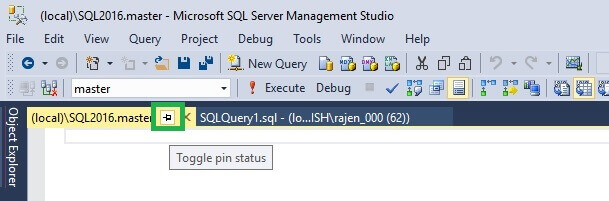 Pin Tabs in SQL Server Management Studio