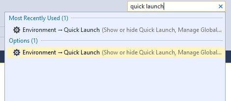 SSMS Quick Launch Settings