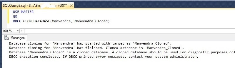 Create cloned database Manvendra_cloned