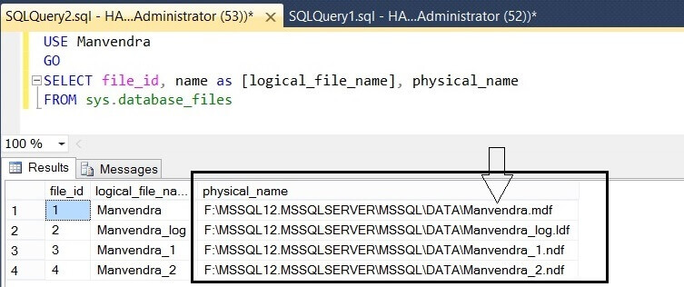 Check physical file names for the SQL Server Database