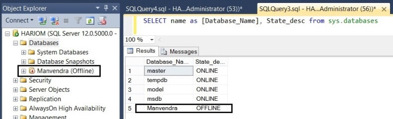 Check the SQL Server database to see if it is in offline mode