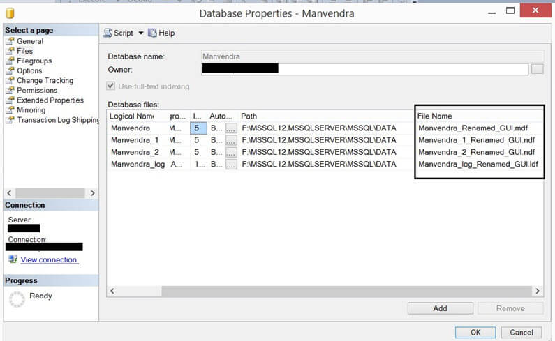 Vaidate the new database file names