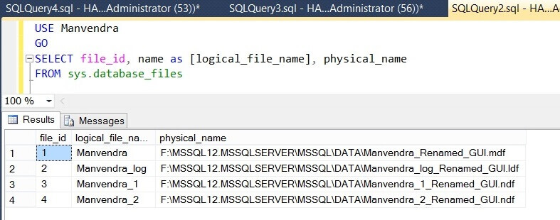 Check physical file names of the SQL Server database in Management Studio