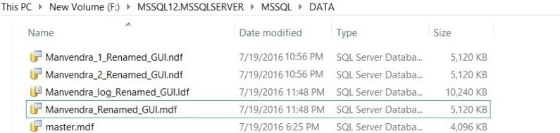 Review the SQL Server database file names
