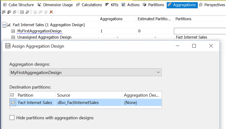 Assign Aggregation Design in SQL Server Analysis Services