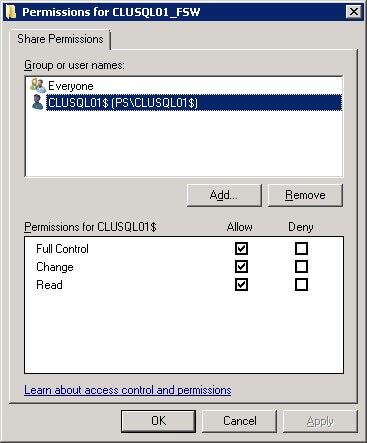 The account that requires permissions on the file share is the cluster computer named object