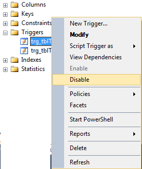 disable triggers