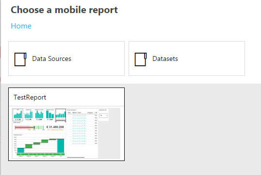 Choose a mobile report in SQL Server Reporting Services 2016