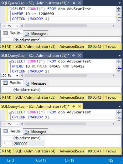 Three Test SQL Server Queries Running for Apprioximately 40 seconds