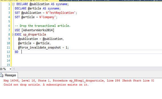 sp_droparticle for SQL Server Transactional Replication