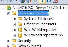 Filtered Databases in SQL Server Management Studio