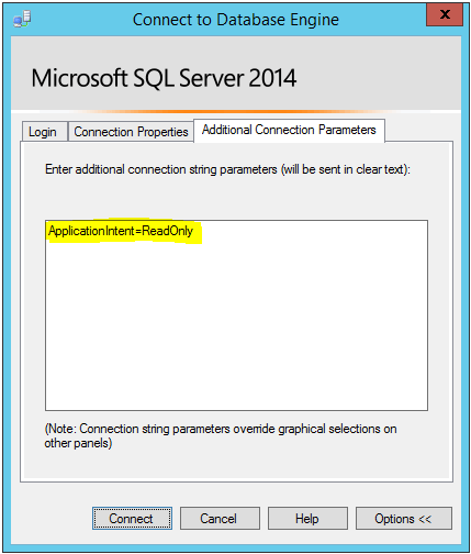 connect to sql server using application intent