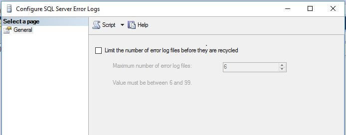 enable and select the number of SQL Server error log files between 6 to 99