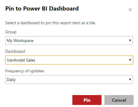 Pin to Power BI dialog in SQL Server 2016 Reporting Services 