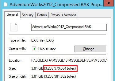 A full SQL Server database backup is taken on a database without TDE with backup compression