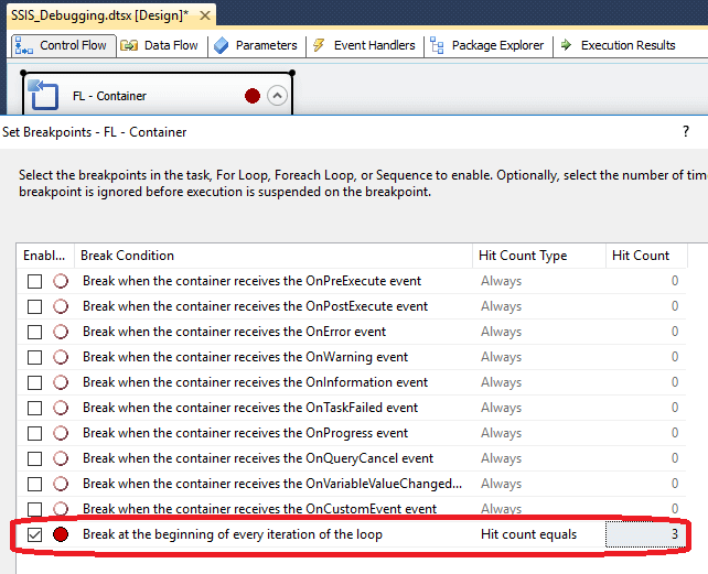 ssis debug breakpoints