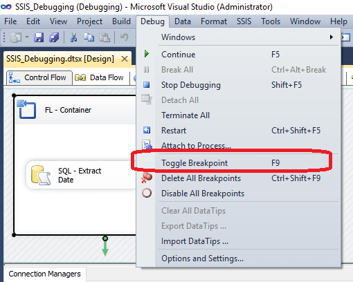 ssis toggle breakpoint