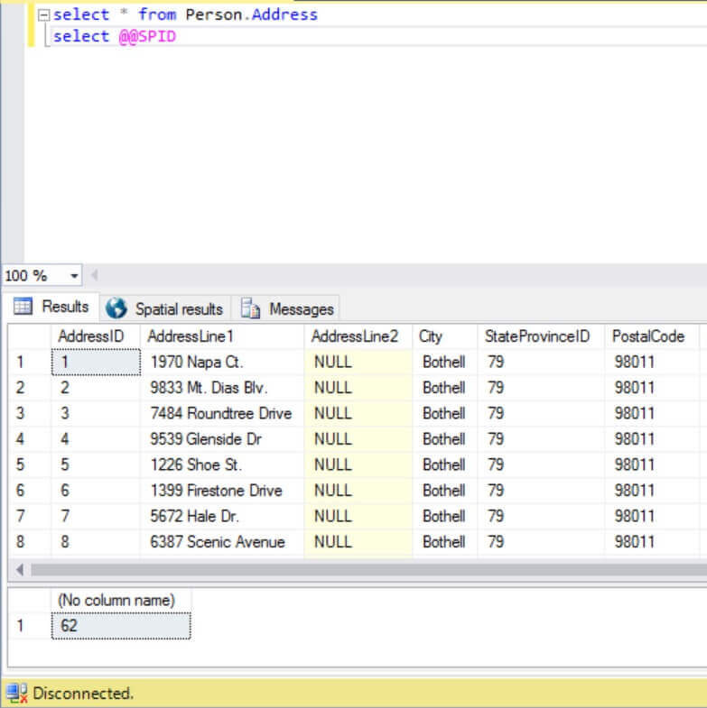 Disconnected Connection shown in SQL Server Management Studio