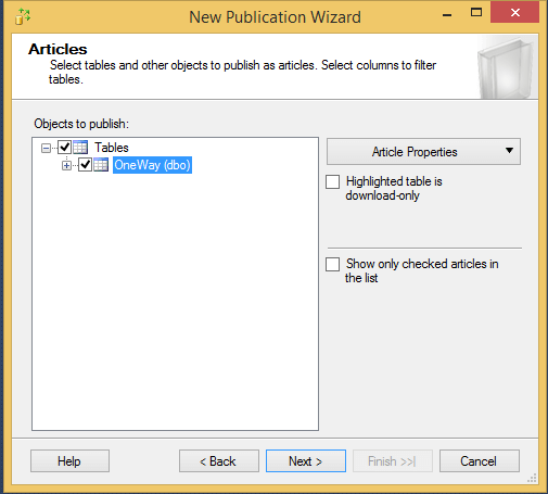 Add the tables to the Article in SQL Server Merge Replication