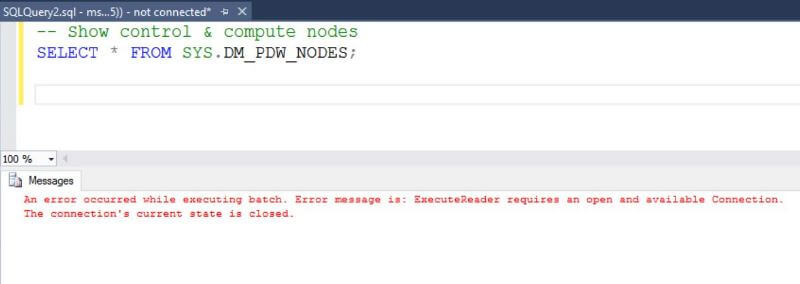 Error in SSMS when running code on a paused data warehouse