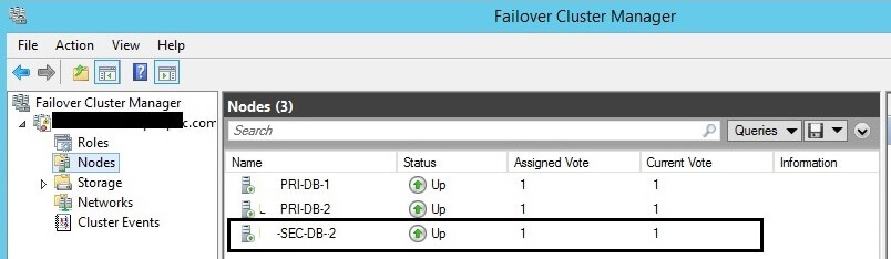 Nodes in Failover Cluster Manager