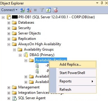 Add Replica Wizard in SQL Server Management Studio