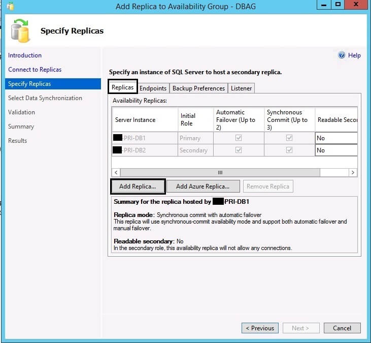 Add replica to the SQL Server AlwaysOn Availability Group
