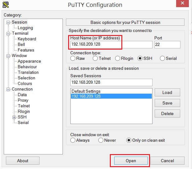 PuTTY Configuartion to connect to a Linux server