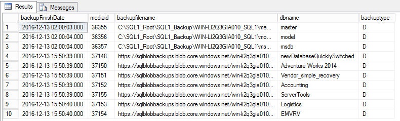 Image of database backup results