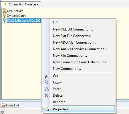SSIS Connection Manager Properties