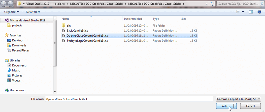 add the original .rdl file back into the Solution Explorer window
