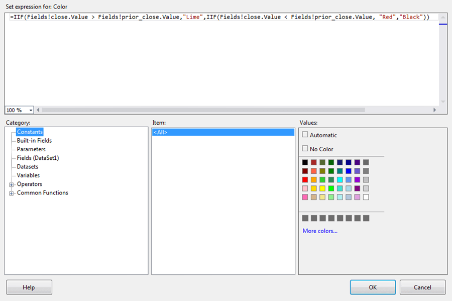 Expression that can implement the new color scheme in SSRS