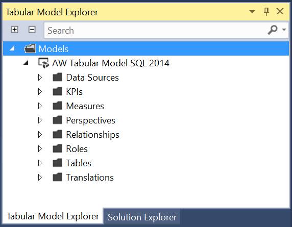Tabular Model Explorer in the SQL Server Data Tools