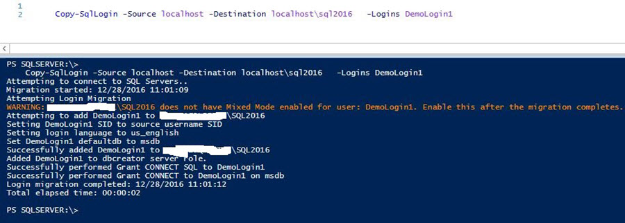transfer Demologin1 from SQL Server 2014 to SQL Server 2016