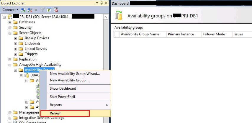 Refresh Availability Groups in SSMS