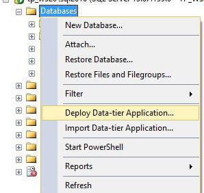 Deploy Data-tier Application... in SQL Server Management Studio